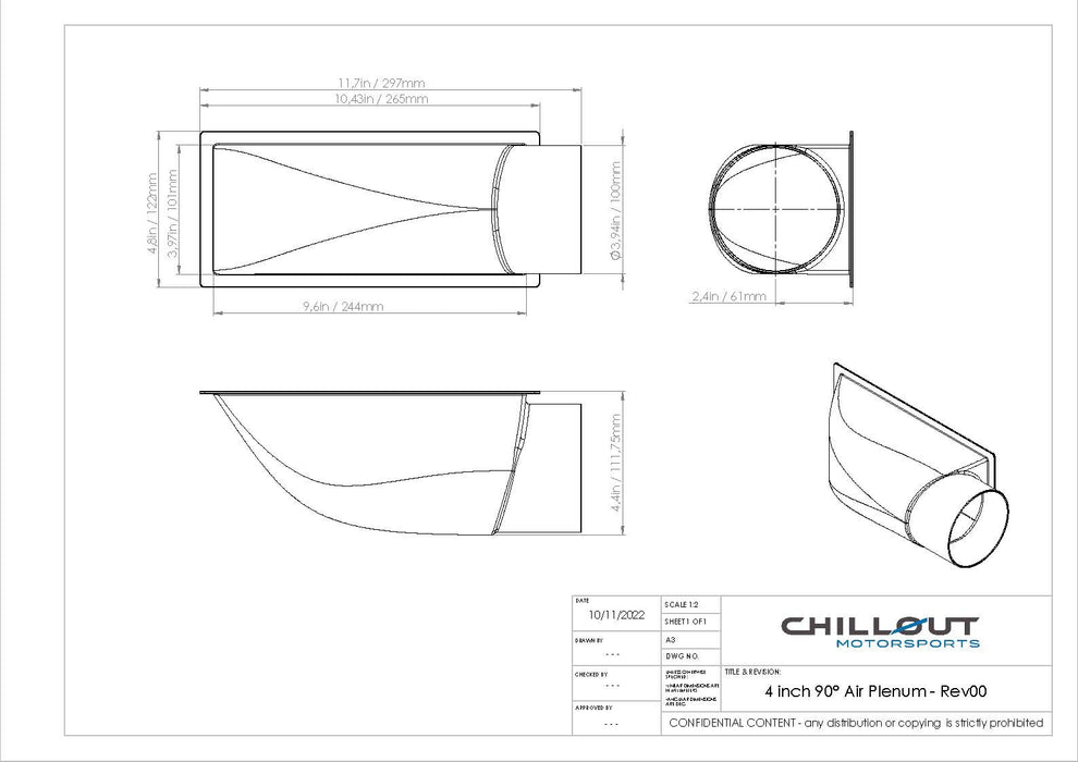 Chillout Systems 4" Carbon Fiber 90º Air Plenum Motorsport